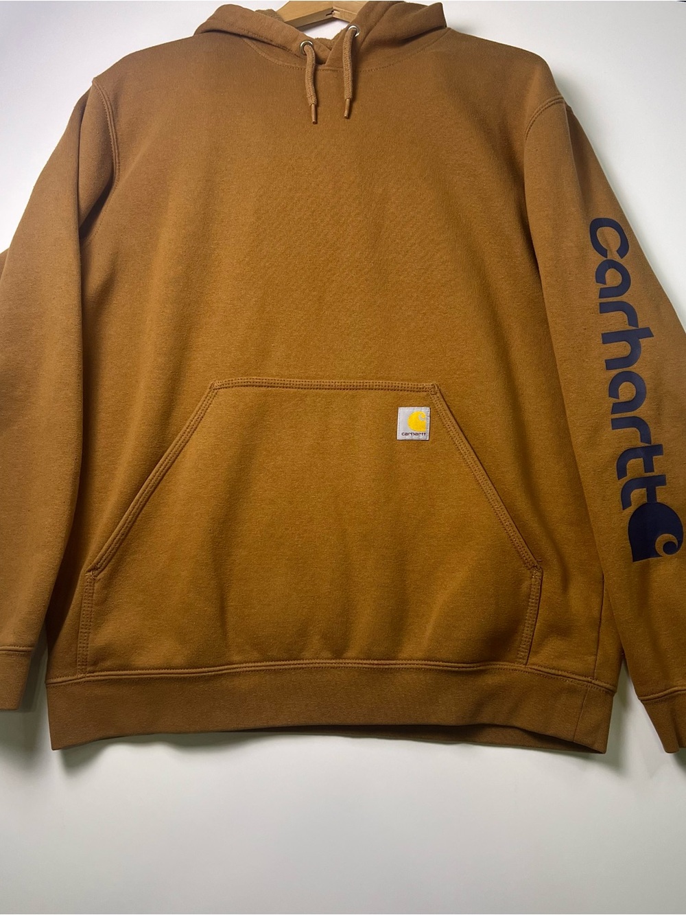 Carhartt Men's Caramel Brown Crewneck Hoodie with Sleeve Logo